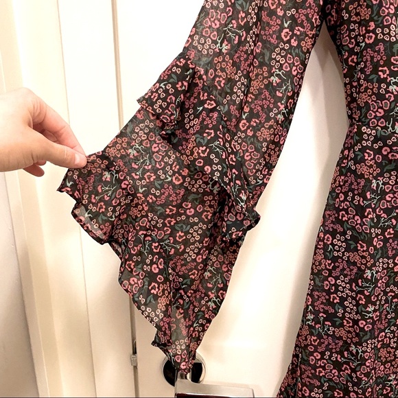 The Fifth Label Elective Long Ruffle Sleeve, Floral Wrap Dress, Size Medium - Picture 8 of 11